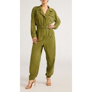 Sofia Jeans Womens Size M Green Jumpsuits Utility Collared Long Sleeve 26 Inseam